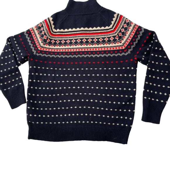 J CREW 1/4 Zip Navy Lambs Wool Nordic Sweater EUC Size Medium - Picture 4 of 5